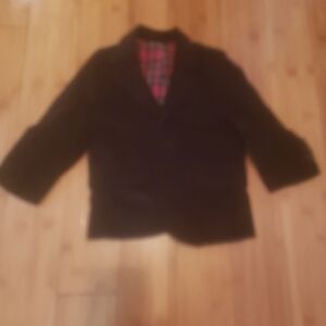 Boys Black Blazer with Red Plaid Lining